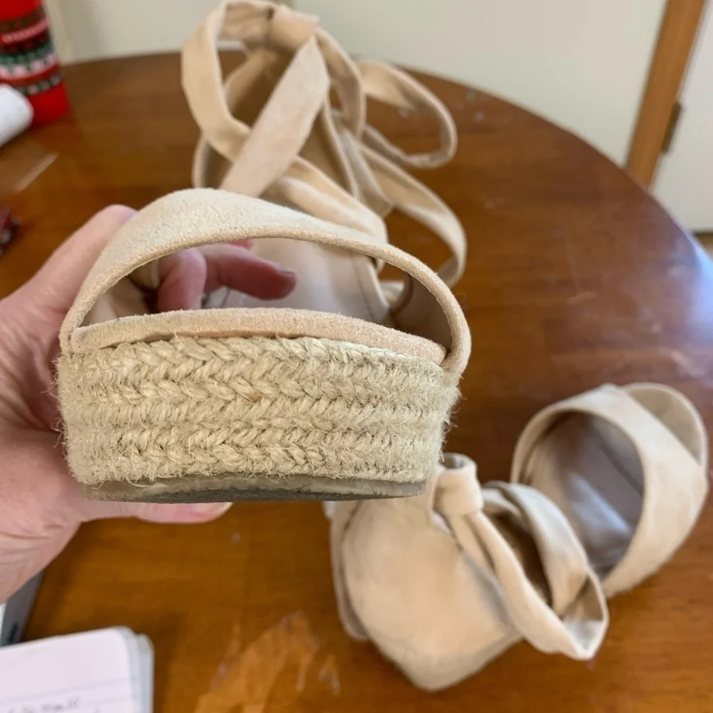 Allegra platform heel espadrilles ballet tie laceup peep toe size10